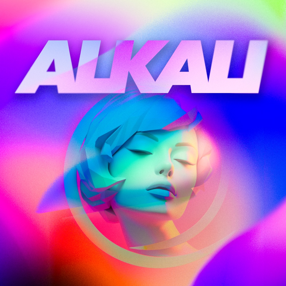 I’ll Be Dreaming cover: a sculptural face in iridescent pink, blue, and violet beneath the Alkali name.