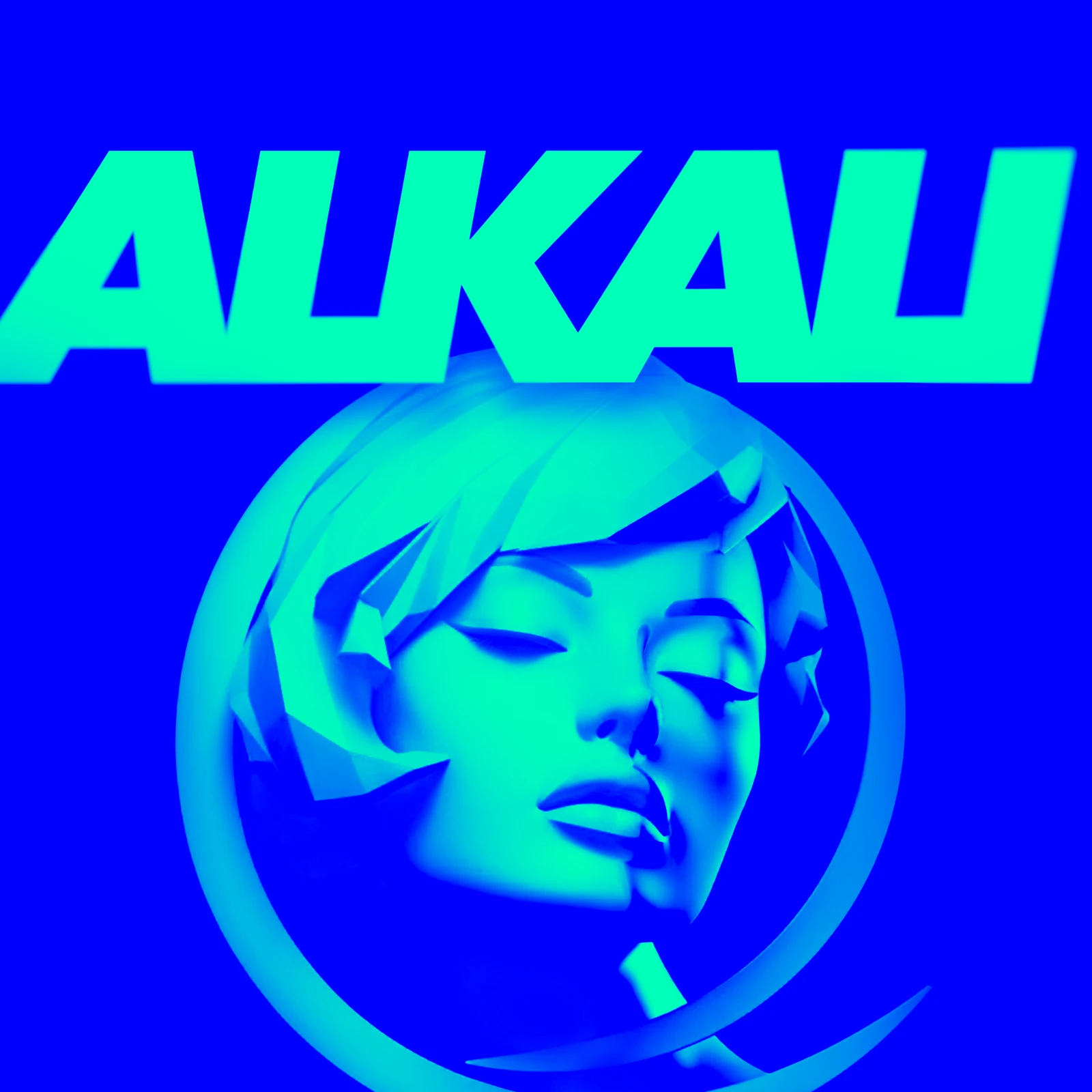 Alkali sculptural portrait in seafoam green and electric blue